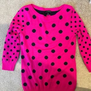 The Limited Hot Pink Polka Dot Scoop Neck Sweater